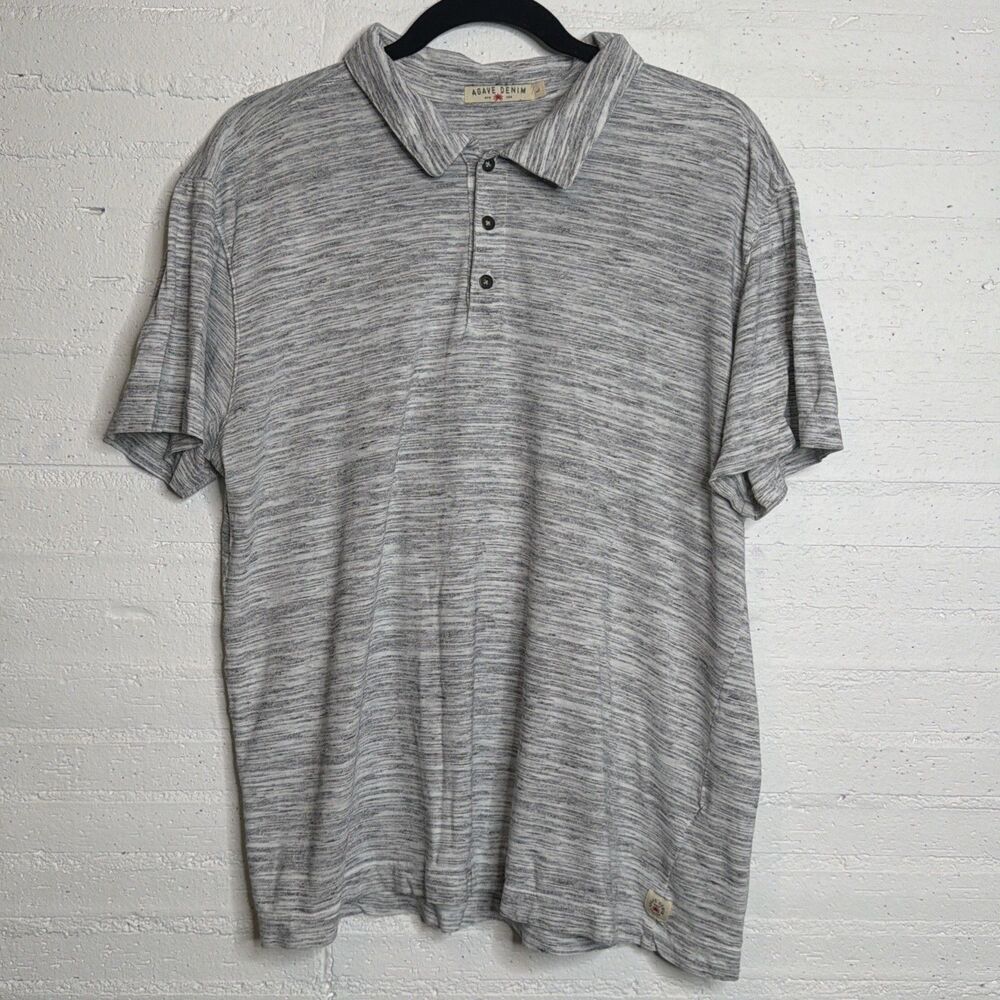 Agave Denim Tulie Polo Shirt Men L Gray Marble Jersey Knit Cotton Made in USA